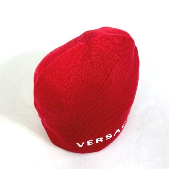 UNUSED VERSACE beanie knit cap hat Beanie Bicolor Knit hat wool Red/White